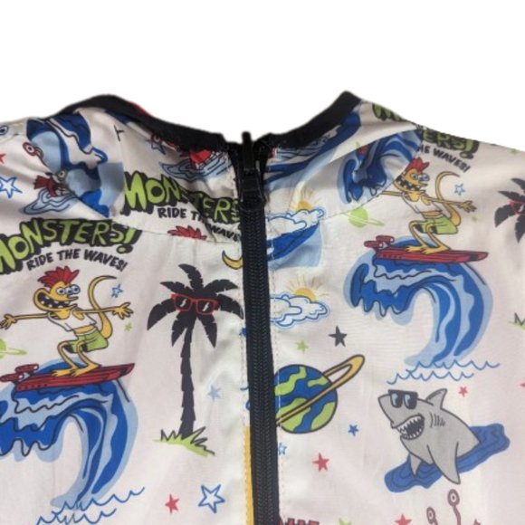 365 Kids Monster Shark Surfing Reversible Hooded Red Light Rain/Wind Jacket - Picture 7 of 12
